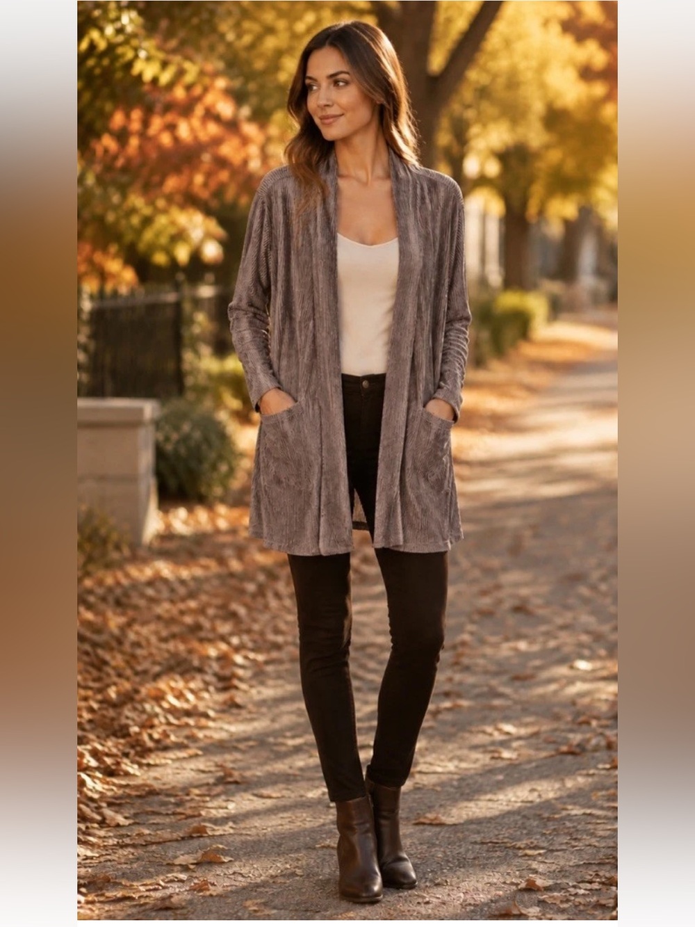 🎄🧑‍🎄 Belle By BELLDINI Truffle Textured Open Front Long Cardigan Pockets NWT 3X